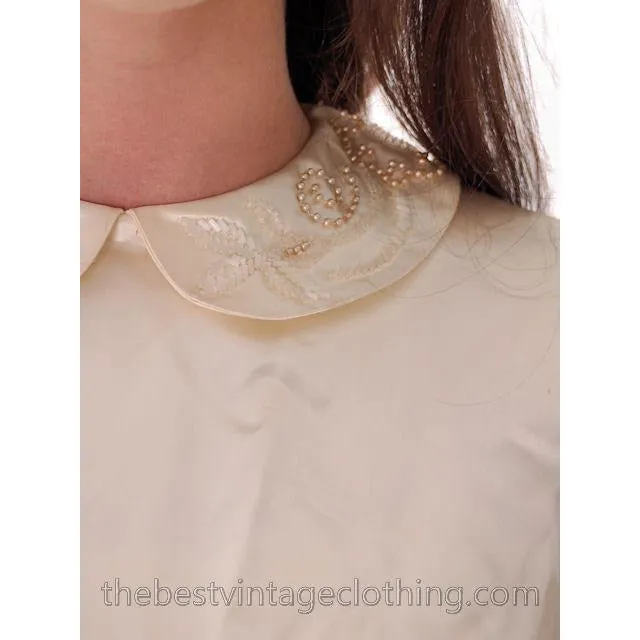 Vintage Wedding Gown 1940s Rayon Satin Long Train Beaded 32-26-free