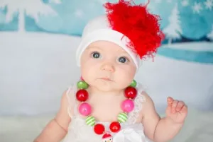 White Cotton Hat with Red Large Curly Marabou